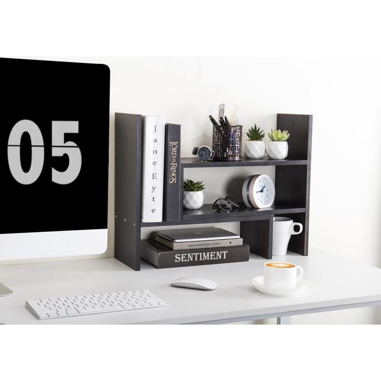 Adjustable Wood Desktop Storage Organizer Display Shelf, Gray - MyGift Enterprise LLC