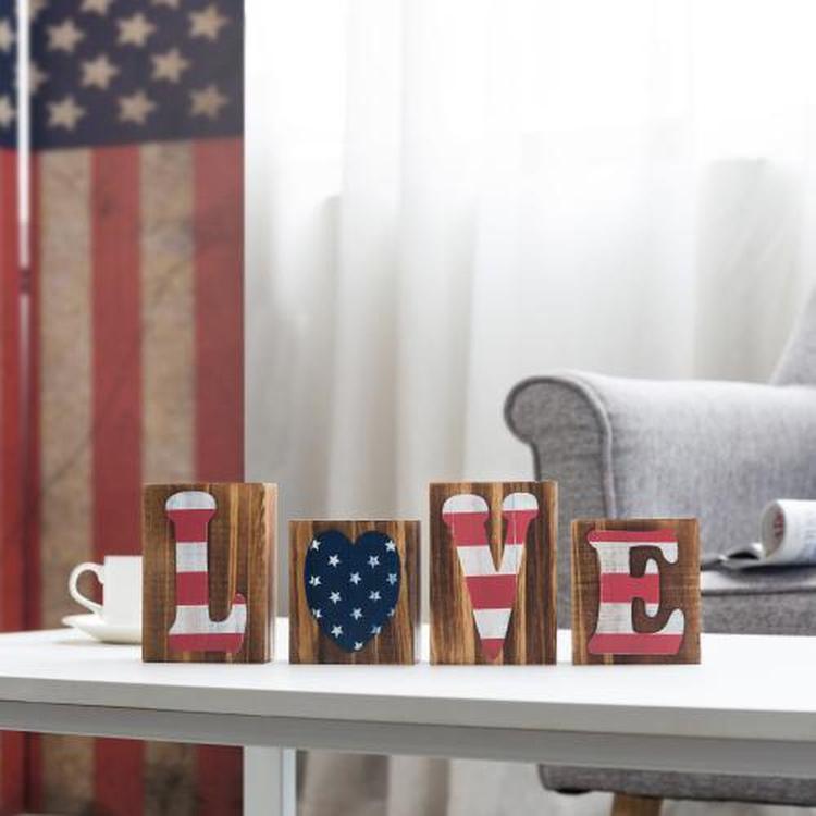  2 Pcs Mens Office Decor 4th of July Wooden American