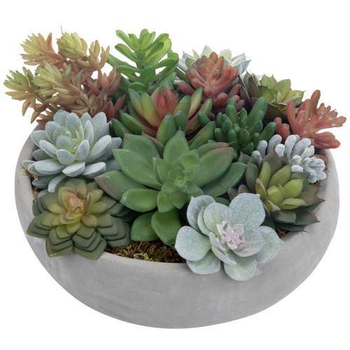 Artificial Assorted Succulent Arrangement in Round Gray Cement Planter Pot - MyGift