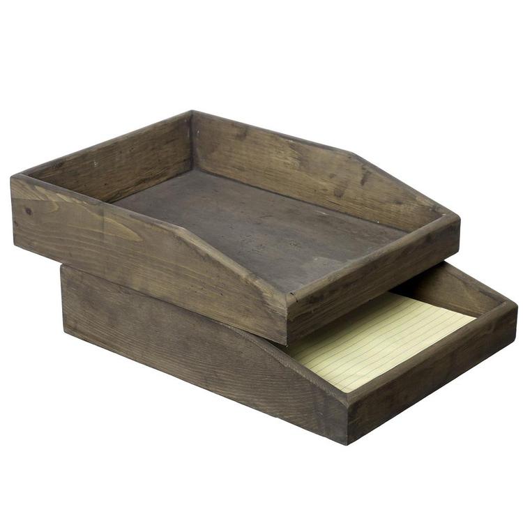 Barnwood Gray Wooden Stackable Document & Paper Trays, Set of 2 - MyGift Enterprise LLC