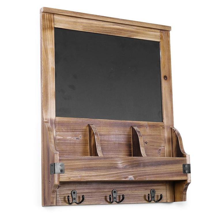 Burnt Wood Wall-Mounted Entryway Organizer with Chalkboard Sign & Key Hooks - MyGift