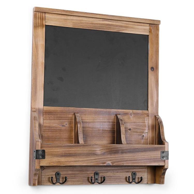 Burnt Wood Wall-Mounted Entryway Organizer with Chalkboard Sign & Key Hooks - MyGift