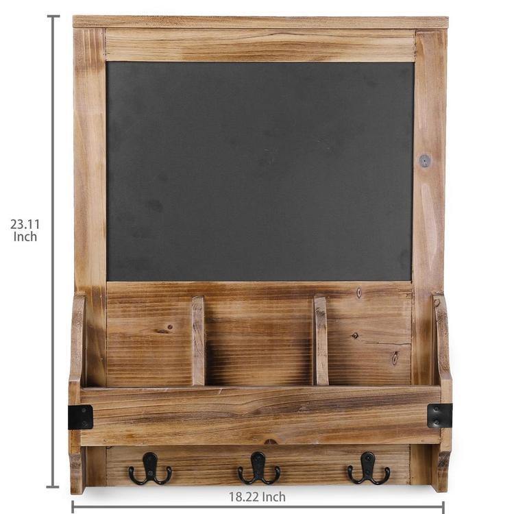 Burnt Wood Wall-Mounted Entryway Organizer with Chalkboard Sign & Key Hooks - MyGift