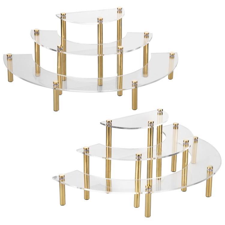 Clear Acrylic Semicircle Dessert Cupcake Stand w/ Brass-Tone Legs, Set of 2 - MyGift