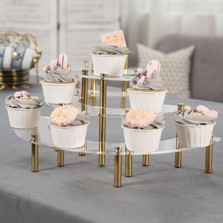 Clear Acrylic Semicircle Dessert Cupcake Stand w/ Brass-Tone Legs, Set of 2