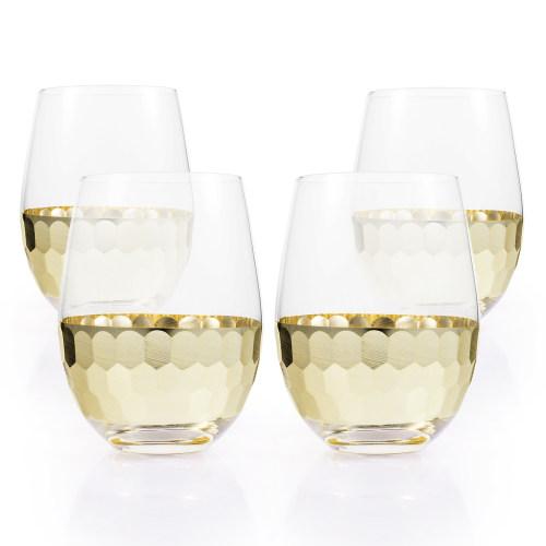 Glass And Gold Tone Hammered Design Stemless Wine Glasses Set Of 4 Myt 