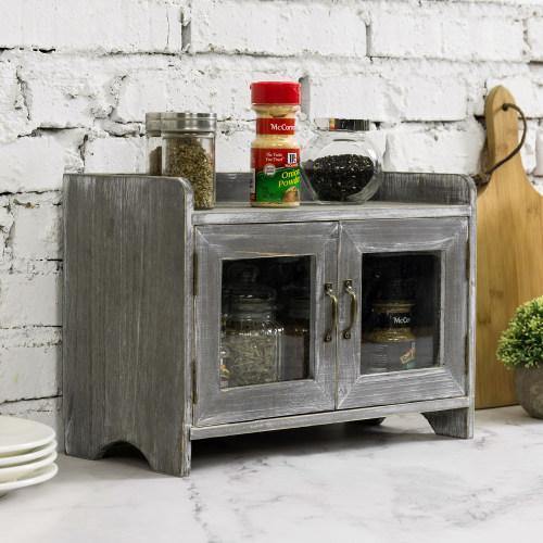MyGift Rustic Wood Kitchen or Bath Countertop Storage Cabinet with Glass  Windows