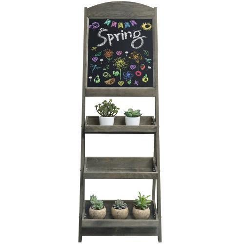 Gray Wood Freestanding Chalkboard Easel with Display Shelves - MyGift