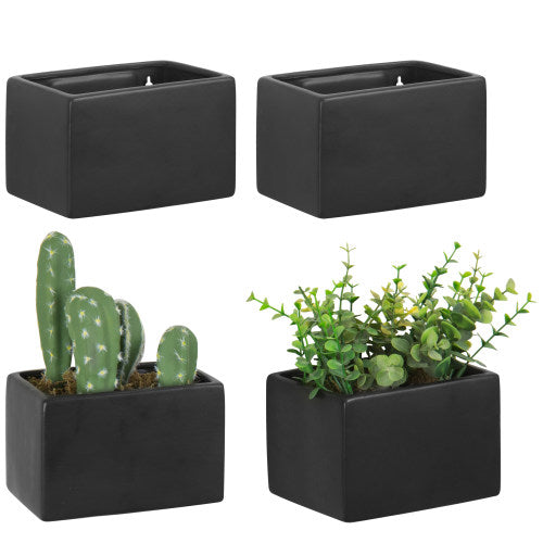 Set of 4 Black Ceramic Wall Hanging Succulent & Herb Planter Box-MyGift