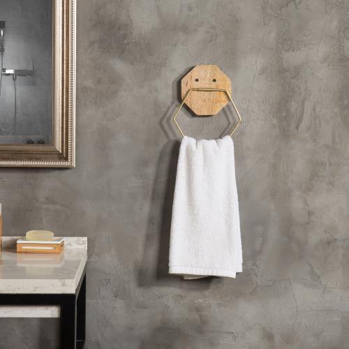 MyGift Modern Wall Mounted Hexagon Metal Bathroom Hand Towel Ring