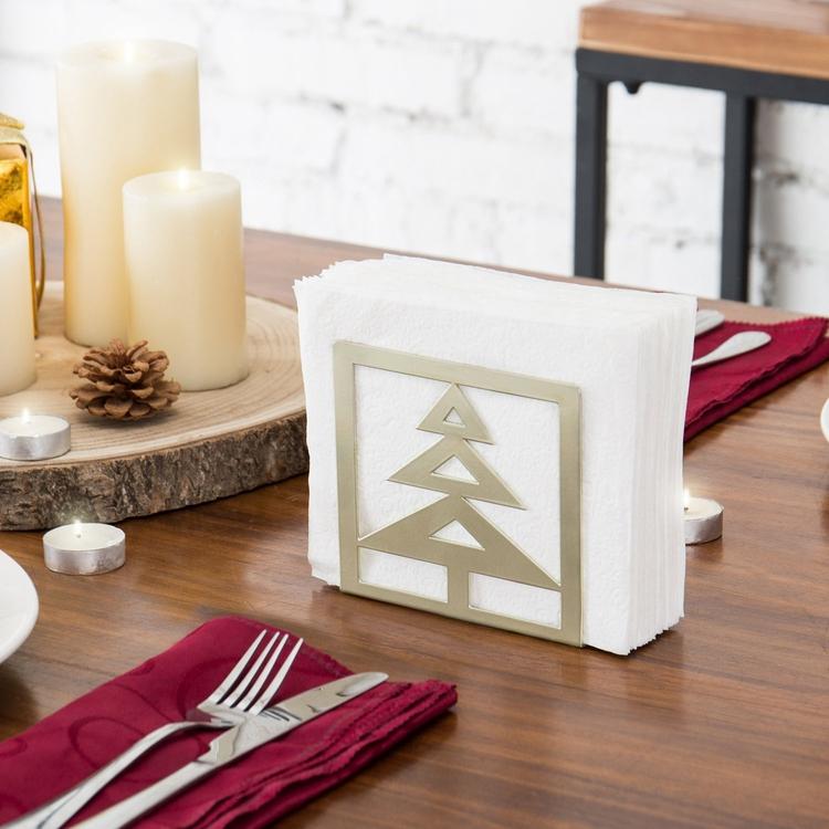 Metal Napkin Holder with Christmas Tree Cutout Design