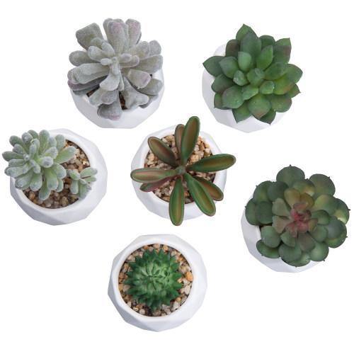 Mini Faux Succulents in Geometric Pots, Set of 6 - MyGift