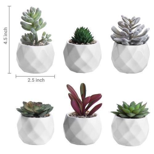 Mini Faux Succulents in Geometric Pots, Set of 6 - MyGift