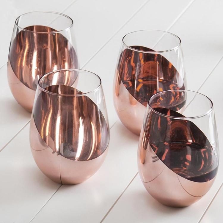 Modern Tilted Silver Stemless Wine Glasses, Set of 4 – MyGift