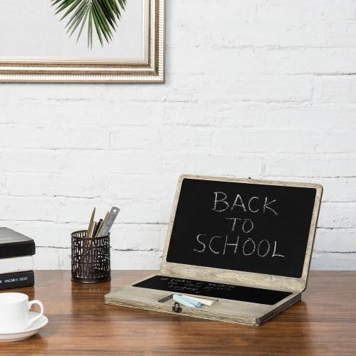 Portable Laptop-Shaped Chalkboard, Distressed Wood