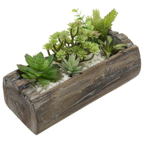 Reclaimed Style Solid Wood Log Rectangular Planter Pot - MyGift