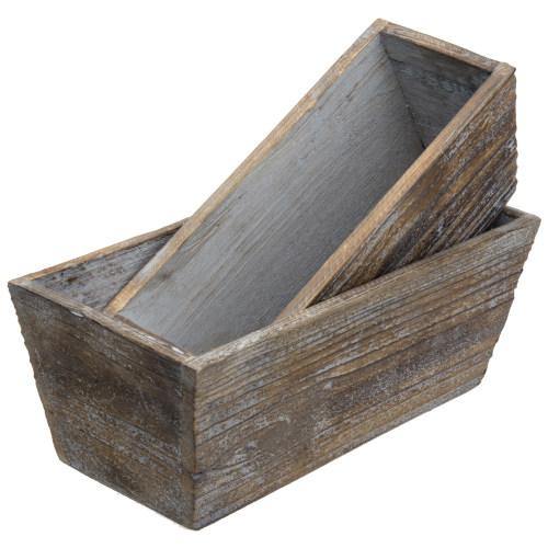 Reclaimed Wood Style Brown Rectangular Planter, Set of 2 - MyGift