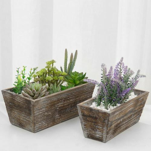 Reclaimed Wood Style Brown Rectangular Planter, Set of 2