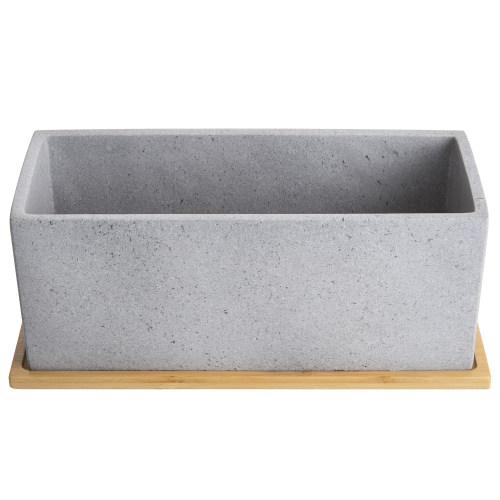 Rectangular Cement Planter with Bamboo Tray