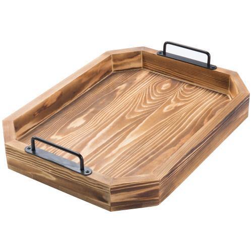 Rustic Burnt Wood Serving Tray with Metal Handles - MyGift