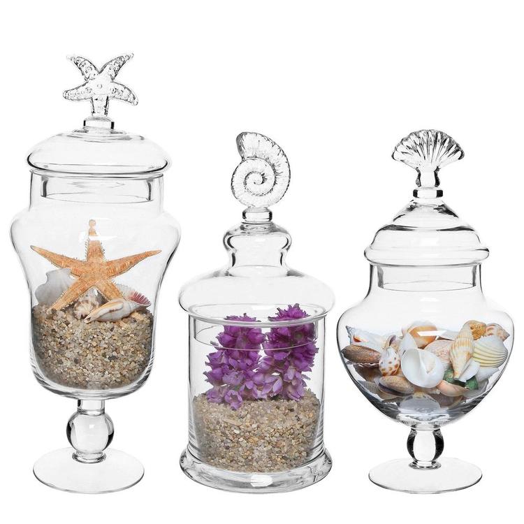 MyGift 6 Piece Clear Glass Apothecary Jar Set with Clear Lid - Decorative Kitchen and Bath Storage Canisters, Wedding Centerpiece Jars, Candy Buffet