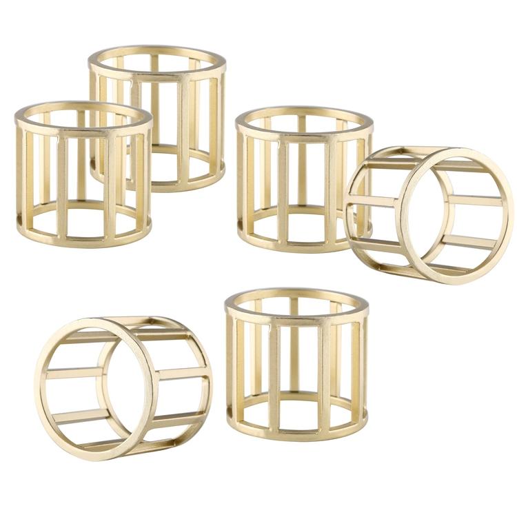 Set of 6 Modern Design Round Brass-Tone Metal Dining Napkin Ring Holders