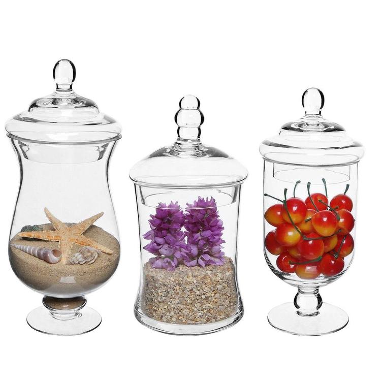 Set of 3 Glass Apothecary Jar, Candy Jars With Lids, Clear Glass