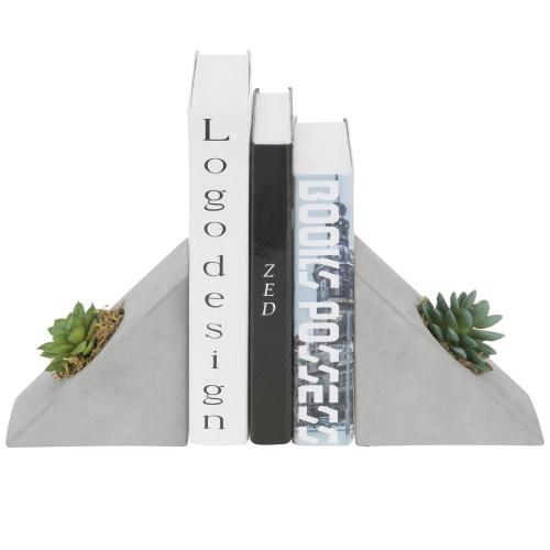 Triangular Concrete Bookends with Decorative Artificial Succulent Plant, 1 Pair