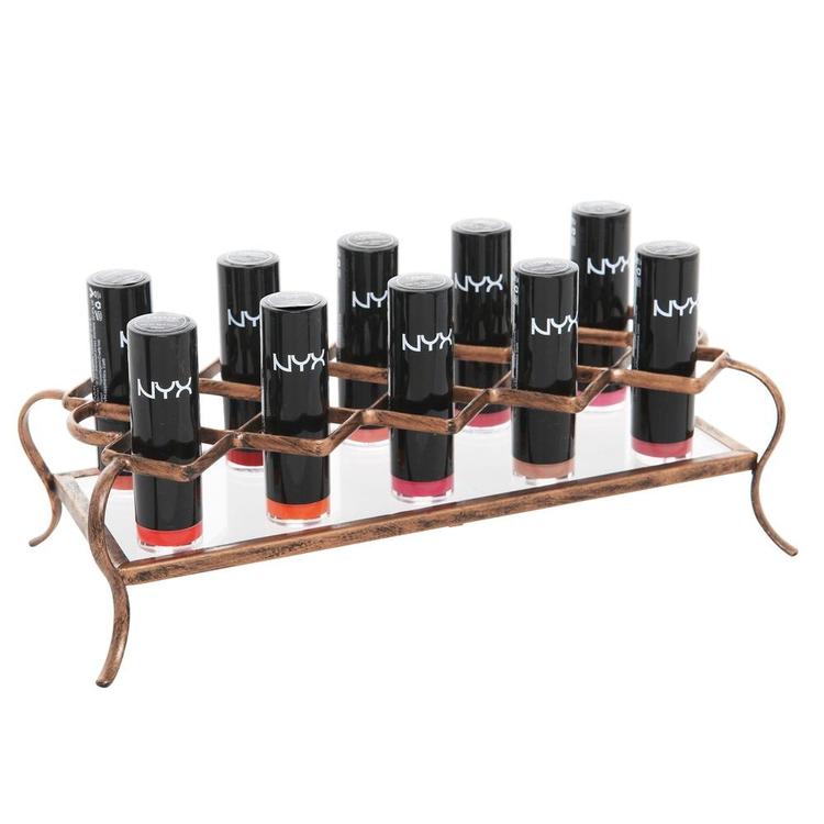 Vintage 10-Slot Rose Gold-Tone Metal & Acrylic Lipstick / Makeup Holder - MyGift Enterprise LLC