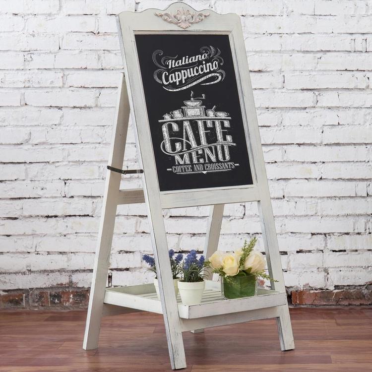 Decorative Vintage Whitewashed Brown Wood Large Freestanding Easel Chalkboard - MyGift Enterprise LLC