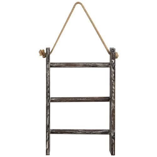 Wall Hanging Torched Wood Towel Ladder with Rope - MyGift