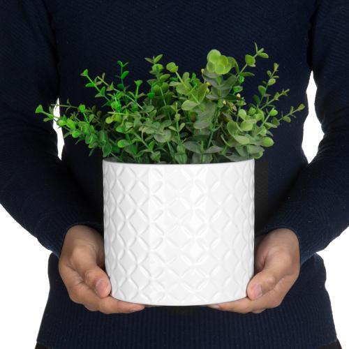 White Ceramic Diamond Pattern Planter Pots, Set of 2