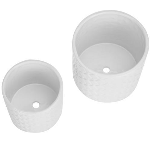 White Ceramic Diamond Pattern Planter Pots, Set of 2