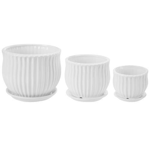 White Ceramic Pots with Saucers, Set of 3 - MyGift