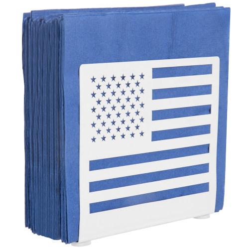 White Metal American Flag Cut-out Design Napkin Holder