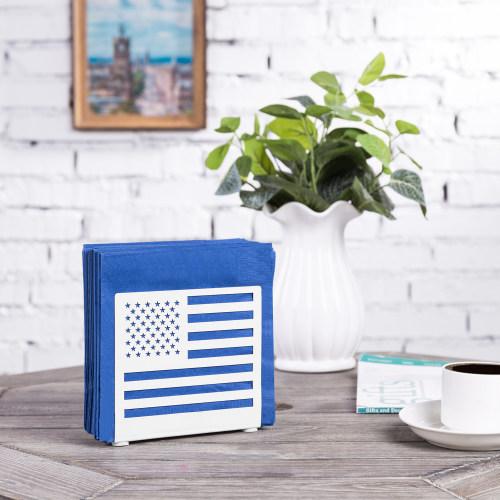 White Metal American Flag Cut-out Design Napkin Holder