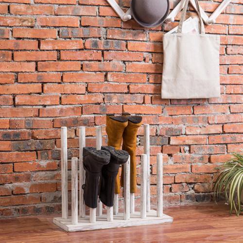 Whitewashed Wood Boot Storage Rack, For 6 Pairs