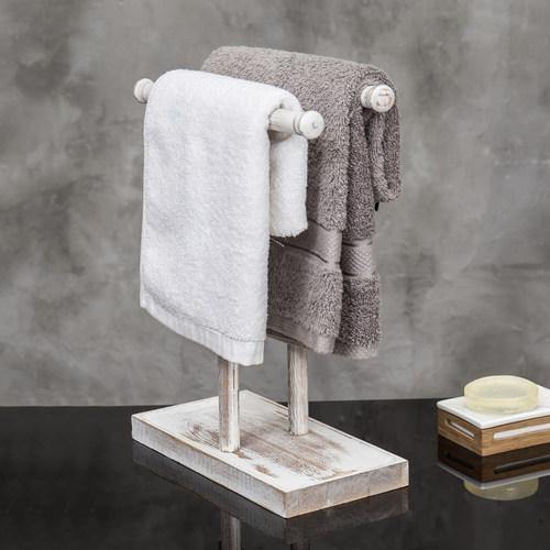 Whitewashed Wood Countertop Hand Towel Stand - MyGift