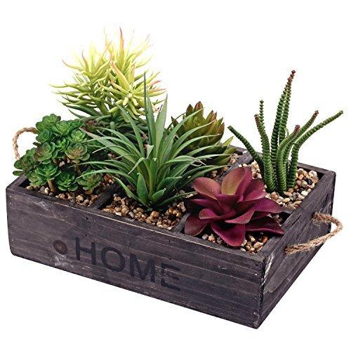 Wood Planter Box w/Artificial Succulents