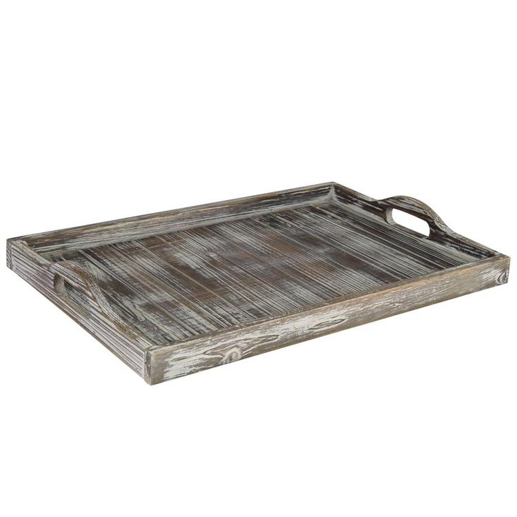 Rustic Torched Wood Breakfast Serving Tray with Cutout Handles, Brown - MyGift Enterprise LLC