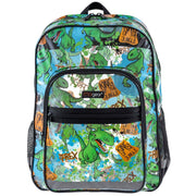 16 Inch Clear PVC School Backpack with Green Dinosaur Pattern and Black Trim-MyGift