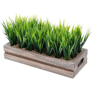 Artificial Green Grass Plant in Vintage Weathered Wood Planter Window Box, Plant Container-MyGift