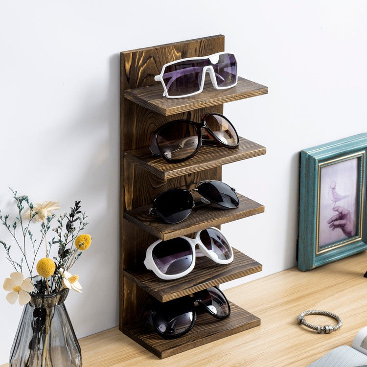 5 Tier Wood Sunglasses Holder Rack, Wall Mounted Eye Glasses Storage Organizer-MyGift