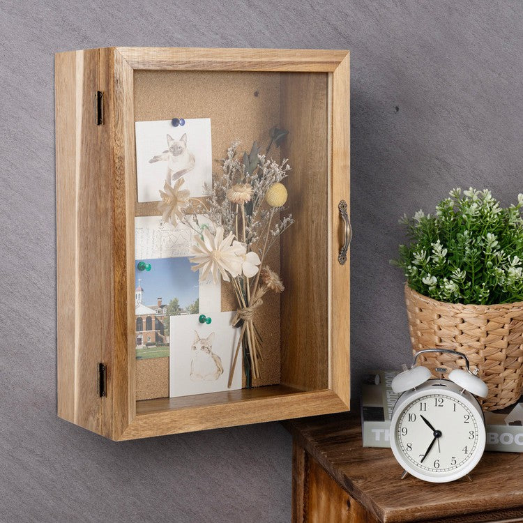 Wall Mounted Brown Wood Shadow Box, Display Case with Clear Acrylic Front Window Panel-MyGift