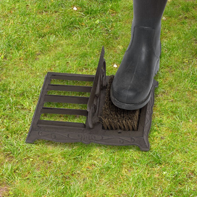 Heavy Duty Dark Brown Cast Iron Shoe Scraper and Scrubber Mat, Outdoor Footwear Cleaning Brush and Boot Mud Puller-MyGift