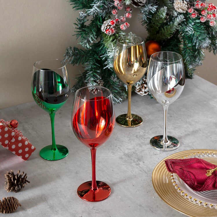 Wine Glasses Drinkware, Holiday Multicolored Metallic Angled Accent Drinking Glass Cups, Set of 4-MyGift