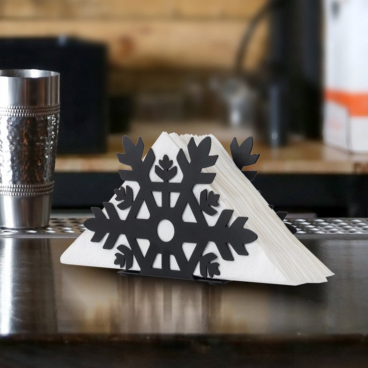 Black Metal Winter Snowflake Cutout Napkin Holder, Tabletop Dispenser for Disposable Dining Tissue-MyGift