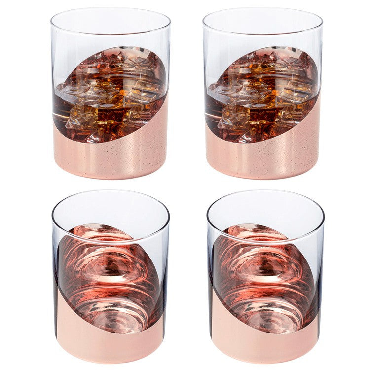 Copper Cocktail Glasses, Angled Dipped Design Lowball Whiskey Rocks Drinking Glass, Set of 4-MyGift