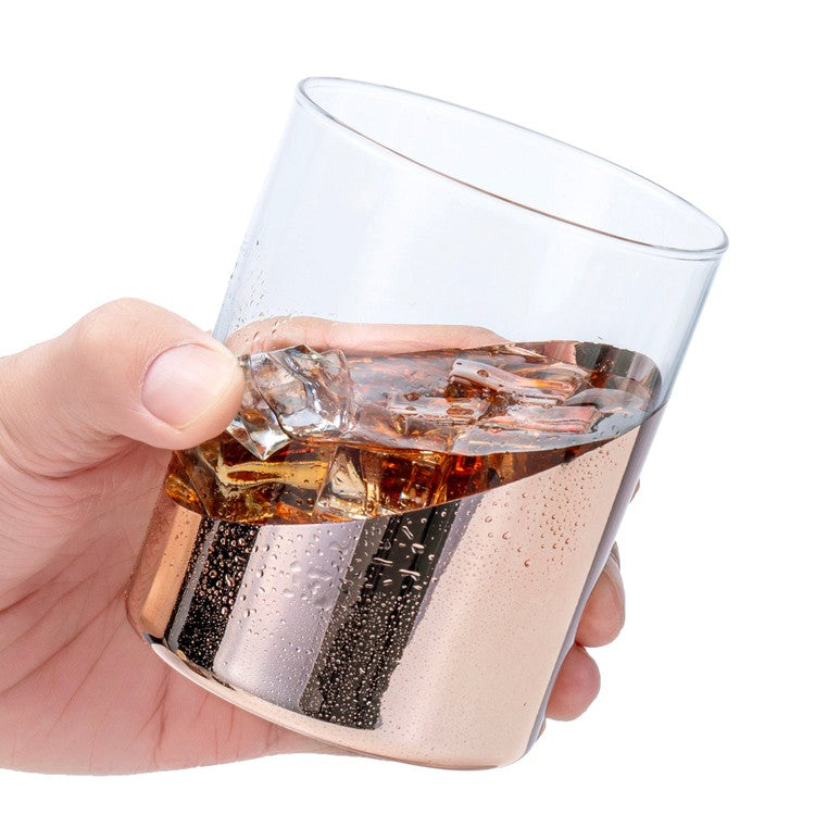 Copper Cocktail Glasses, Angled Dipped Design Lowball Whiskey Rocks Drinking Glass, Set of 4-MyGift