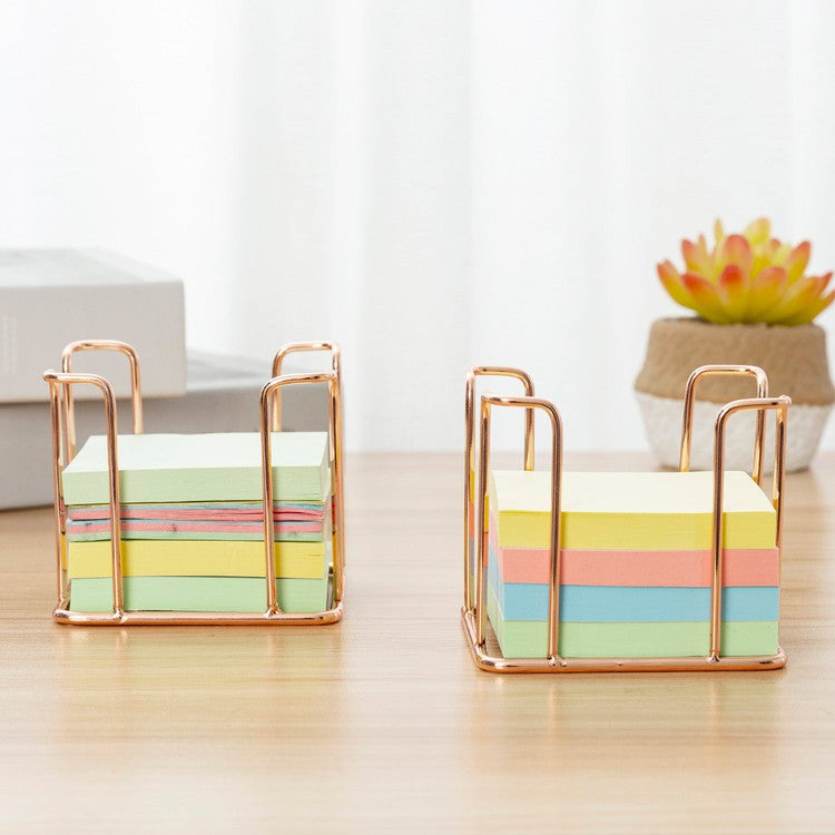 Tabletop Copper Metal Sticky Note Cube Holders, Memo Pads Containers for Home Office School Desk, Set of 2-MyGift